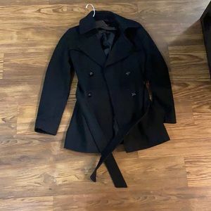 Black peacoat with belt and functioning buttons!